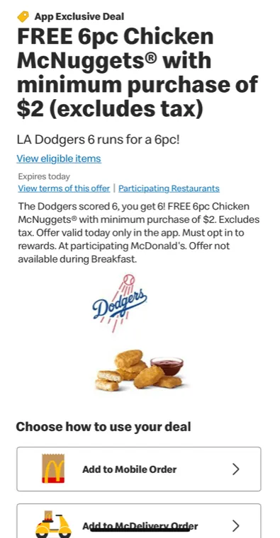 McDonald's Dodgers Deal