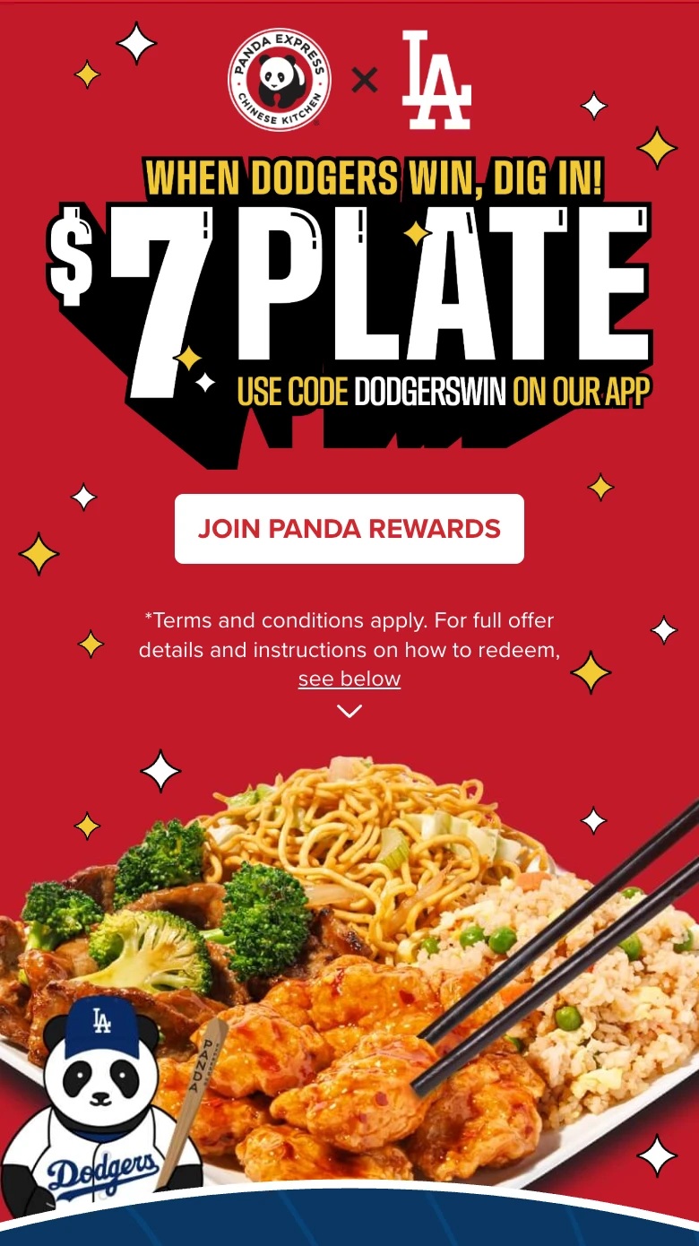 Panda Express x Dodgers 2026 - $7 Panda Plate with code DODGERSWIN